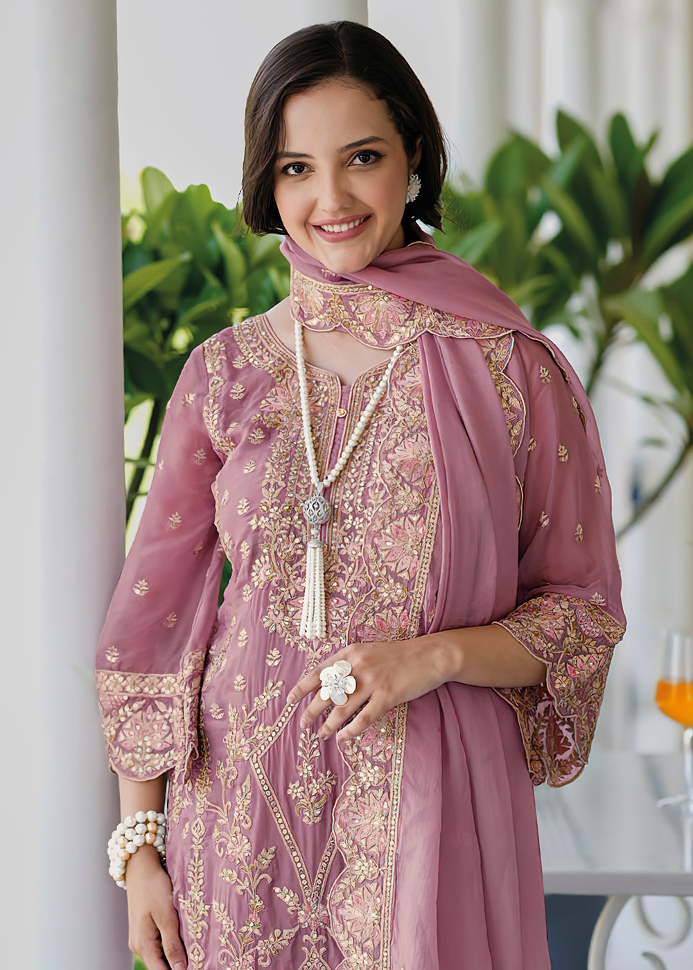 Buy Now Pretty Pink Soft Organza Embroidered Pant Style Salwar Suit Online in USA, UK, Canada, Germany, Australia & Worldwide at Empress Clothing. 
