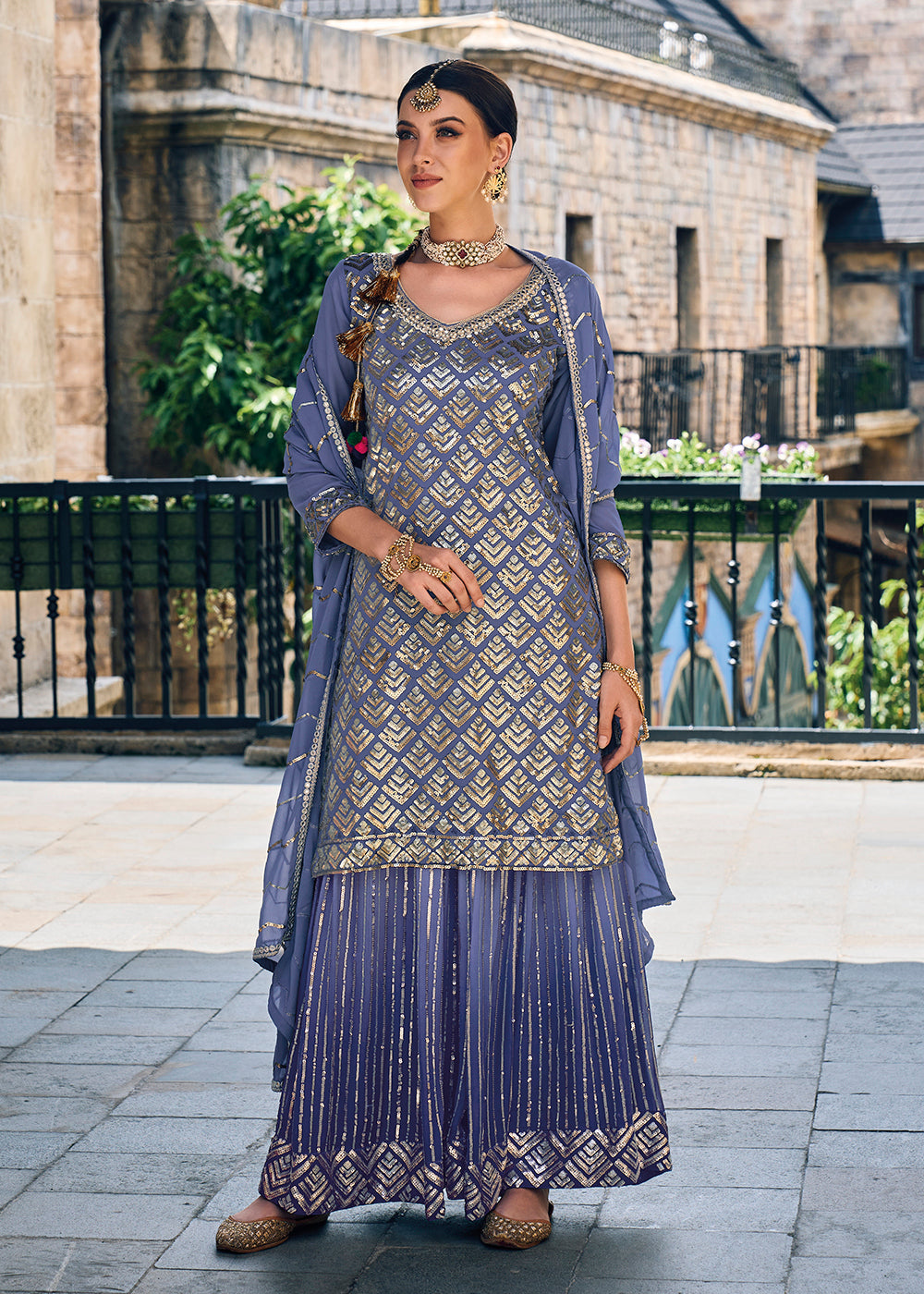 Buy Now Punjabi Style Lavender Embroidered Designer Palazzo Suit Online in USA, UK, Canada, Germany, Australia & Worldwide at Empress Clothing.