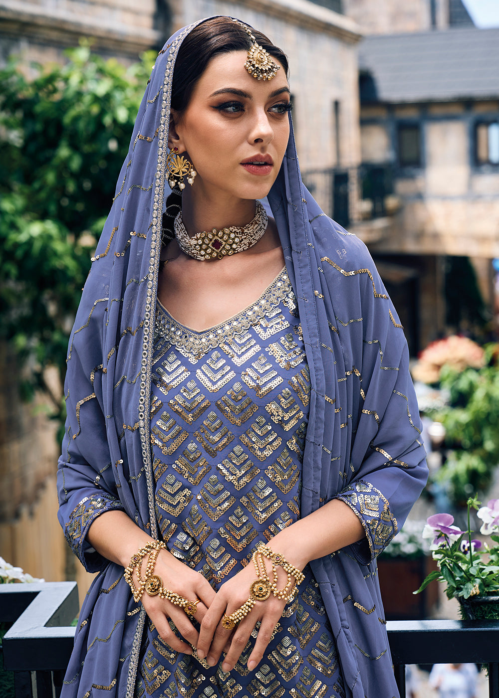 Buy Now Punjabi Style Lavender Embroidered Designer Palazzo Suit Online in USA, UK, Canada, Germany, Australia & Worldwide at Empress Clothing.