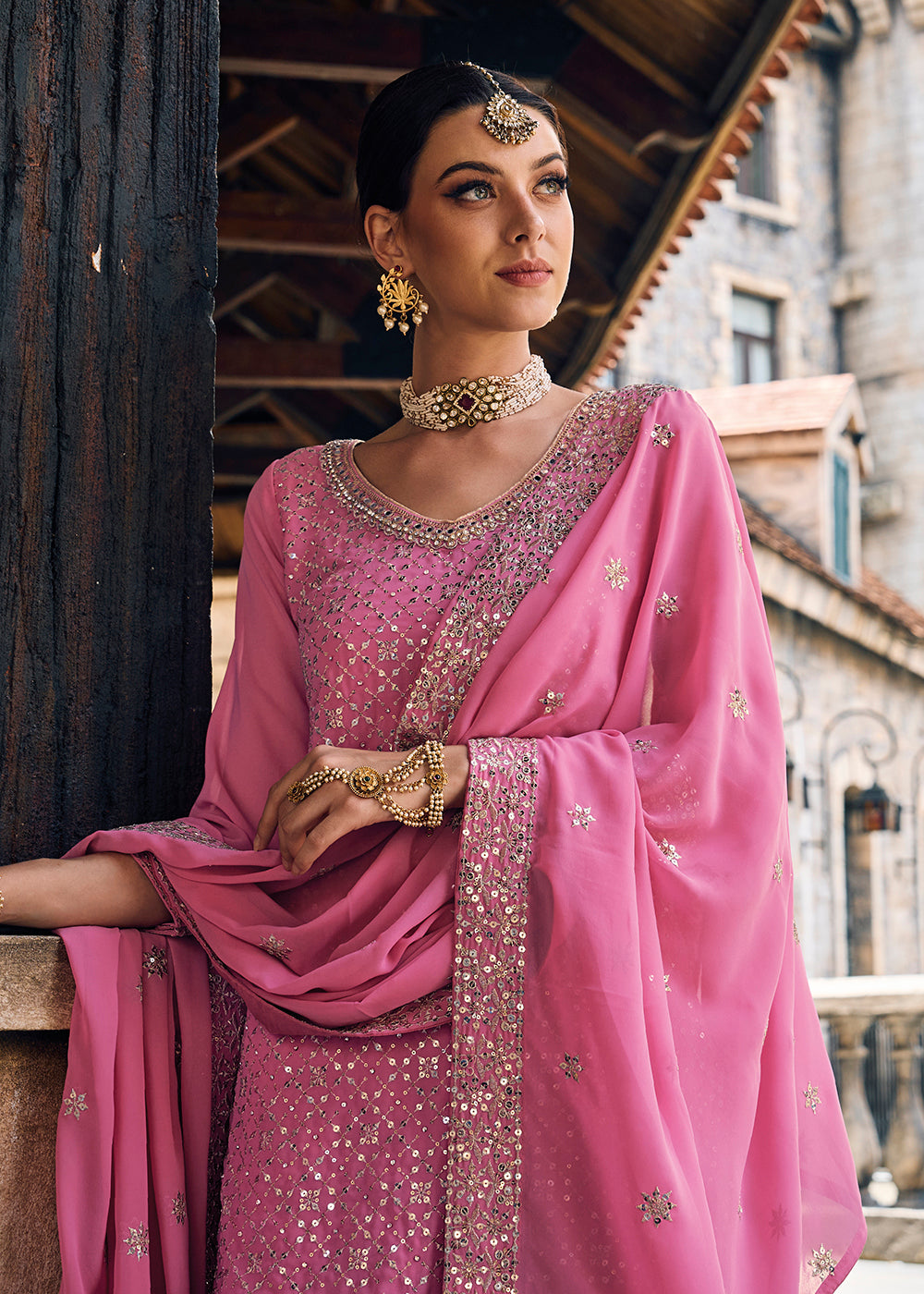 pink punjabi dress Punjabi Style Pink Embroidered Designer Palazzo Suit