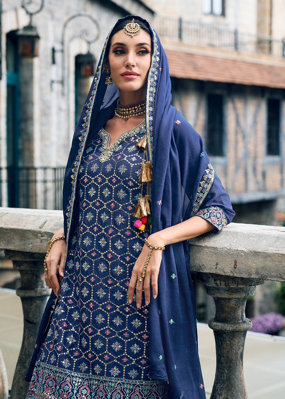 Buy Now Punjabi Style Blue Embroidered Designer Palazzo Suit Online in USA, UK, Canada, Germany, Australia & Worldwide at Empress Clothing.