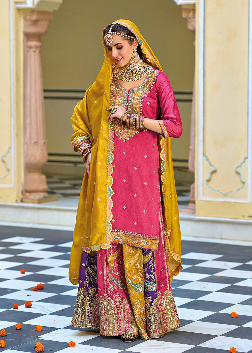 Buy Now Multicolor Pink Premium Silk Kurti Style Lehenga Suit Set Online in USA, UK, Canada & Worldwide at Empress Clothing.