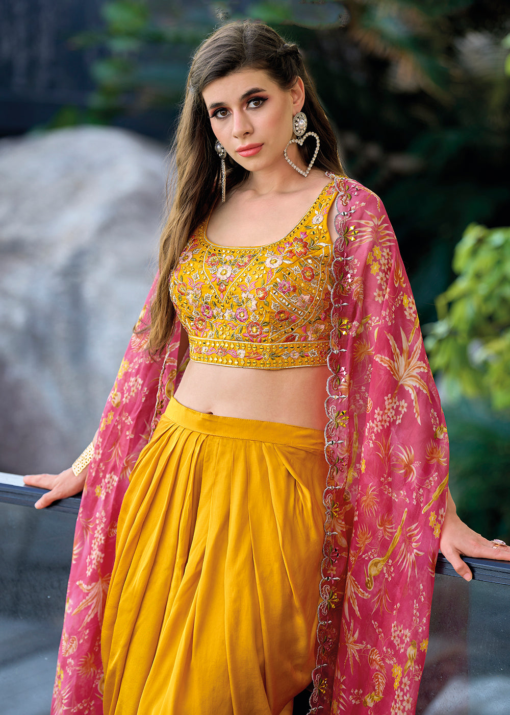 Buy Now Orange Satin Silk Embroidered Dhoti Style Crop Top Suit Online in USA, UK, Canada, Germany, Australia & Worldwide at Empress Clothing.