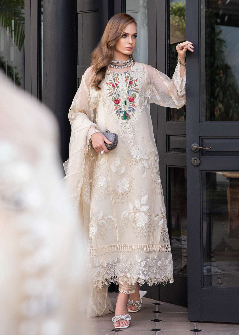 Buy Now Pretty Cream Floral Suit - Maria B Lawn Eid Collection 2023 - EL-23-01 Online in USA, UK, Canada & Worldwide at Empress Clothing. 