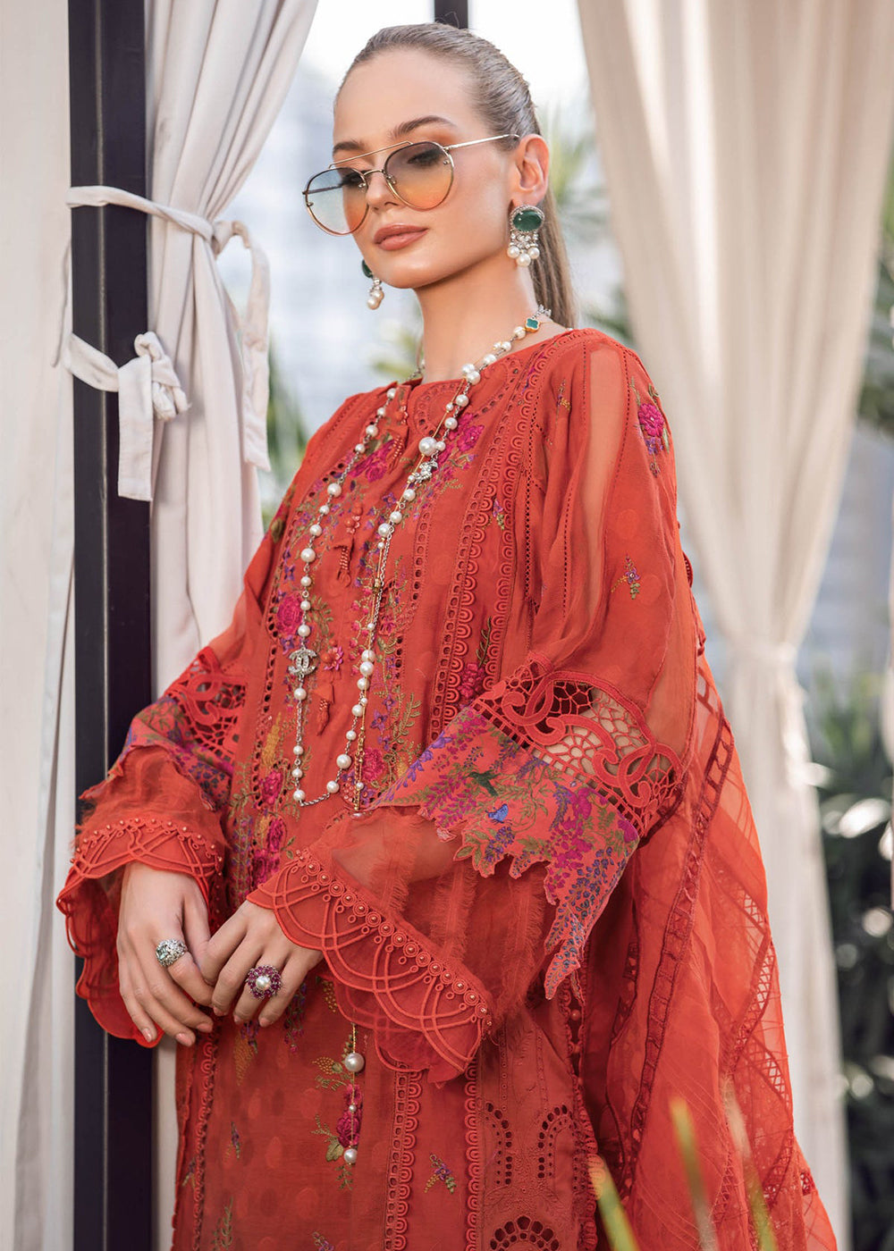 Buy Now Brunt Orange Embroidered Suit - Maria B Lawn Eid Collection 2023 - EL-23-03 Online in USA, UK, Canada & Worldwide at Empress Clothing.