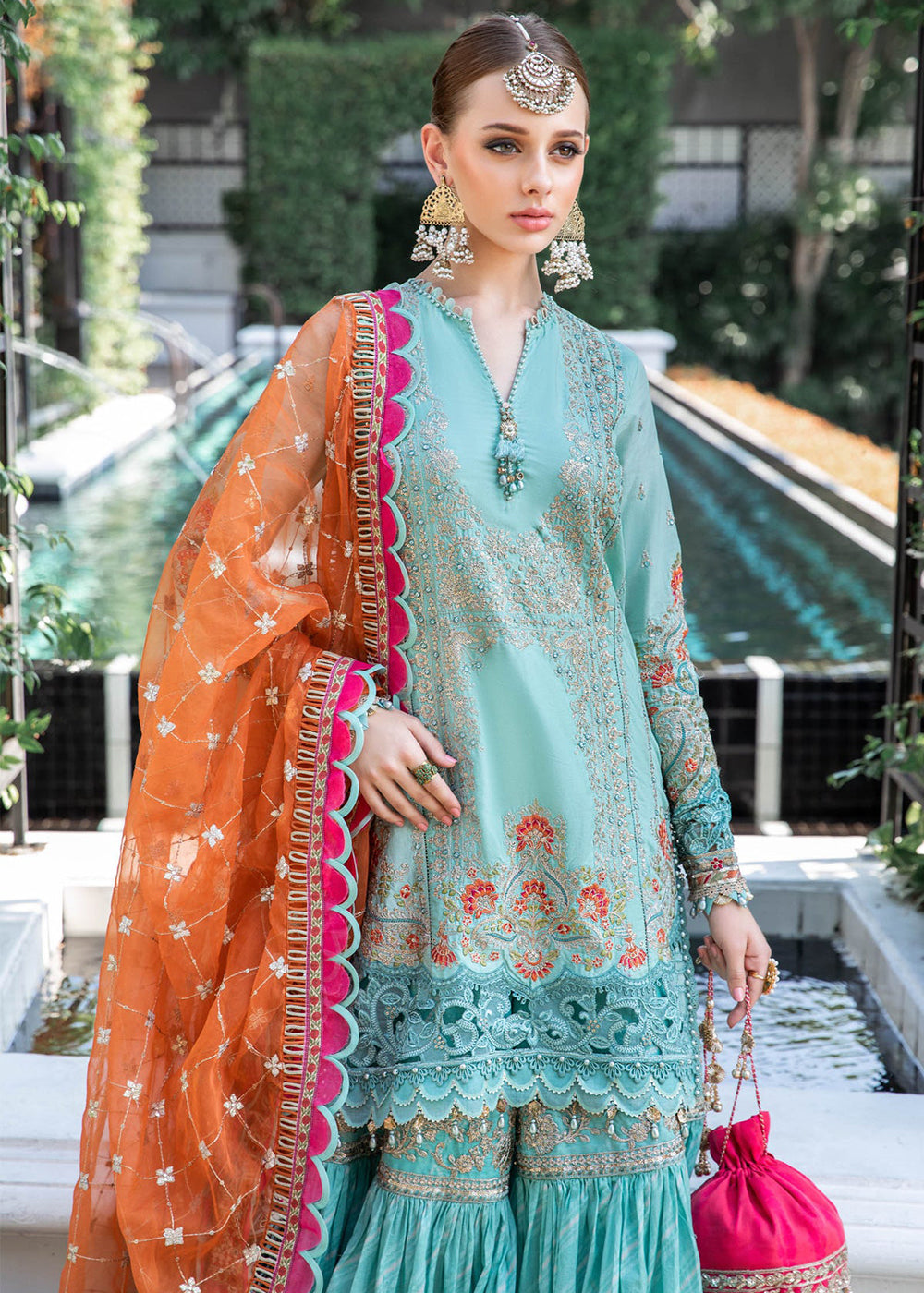 Buy Now Sea Green Gharara Suit - Maria B Lawn Eid Collection 2023 - EL-23-05 Online in USA, UK, Canada & Worldwide at Empress Clothing. 