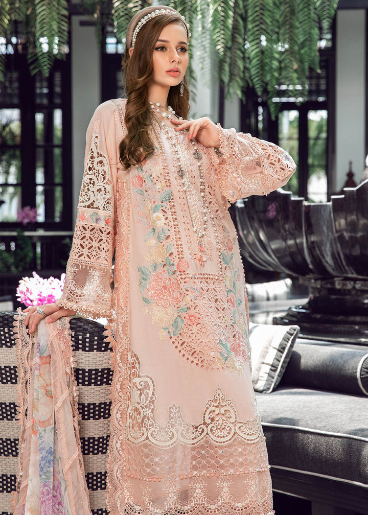 Buy Now Pretty Peach Embroidered Suit - Maria B Lawn Eid Collection 2023 - EL-23-07 Online in USA, UK, Canada & Worldwide at Empress Clothing.