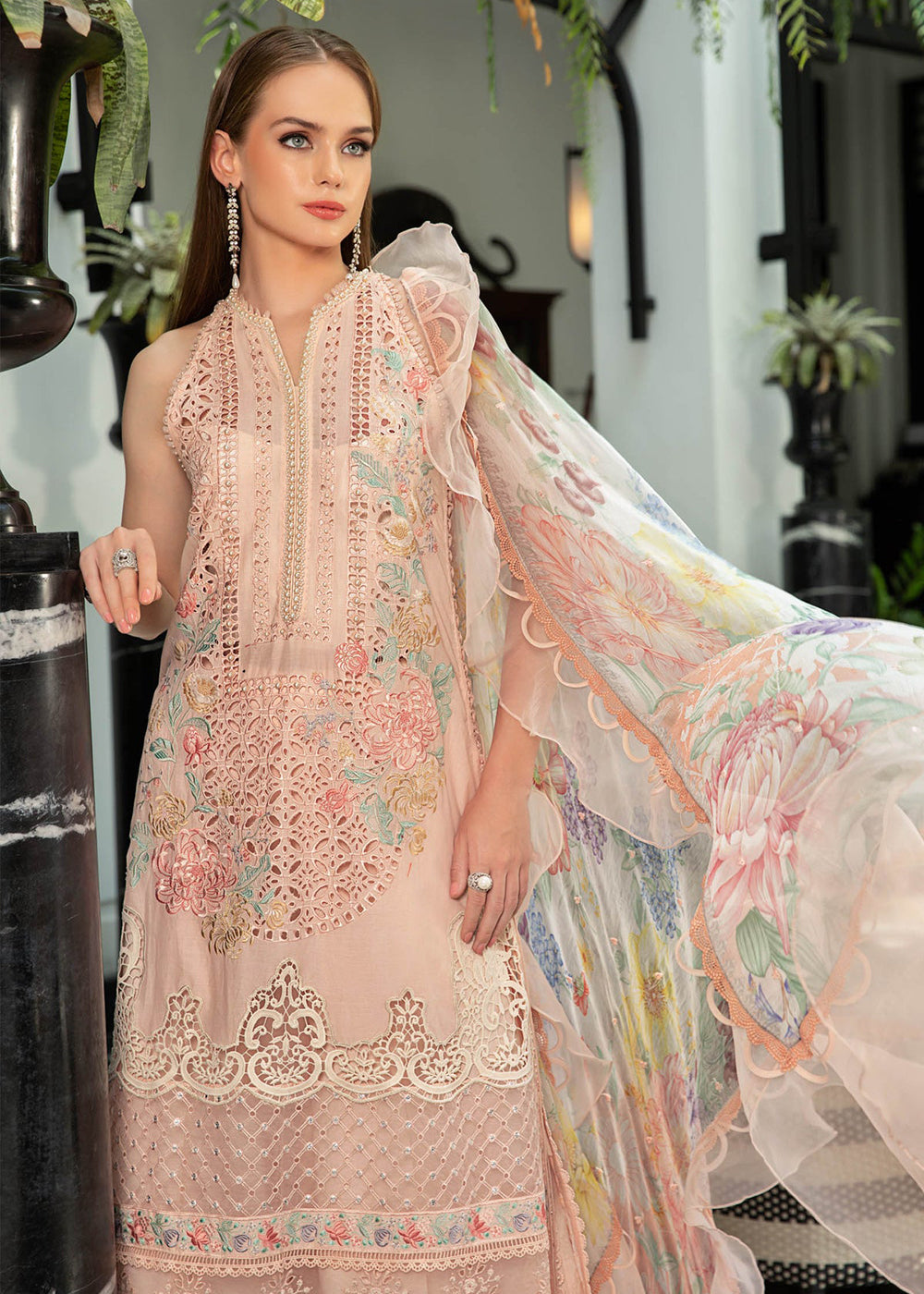 Buy Now Pretty Peach Embroidered Suit - Maria B Lawn Eid Collection 2023 - EL-23-07 Online in USA, UK, Canada & Worldwide at Empress Clothing.