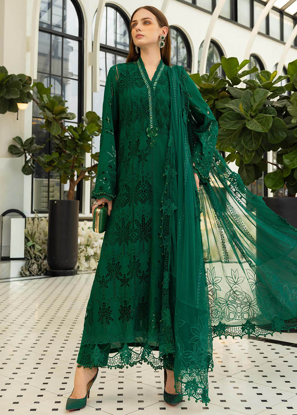 新品【B.MARIA】 FrillSleeveTieredDress Green Maria B Online Store in Dubai, Abu Dhabi & UAE | Empress Clothing