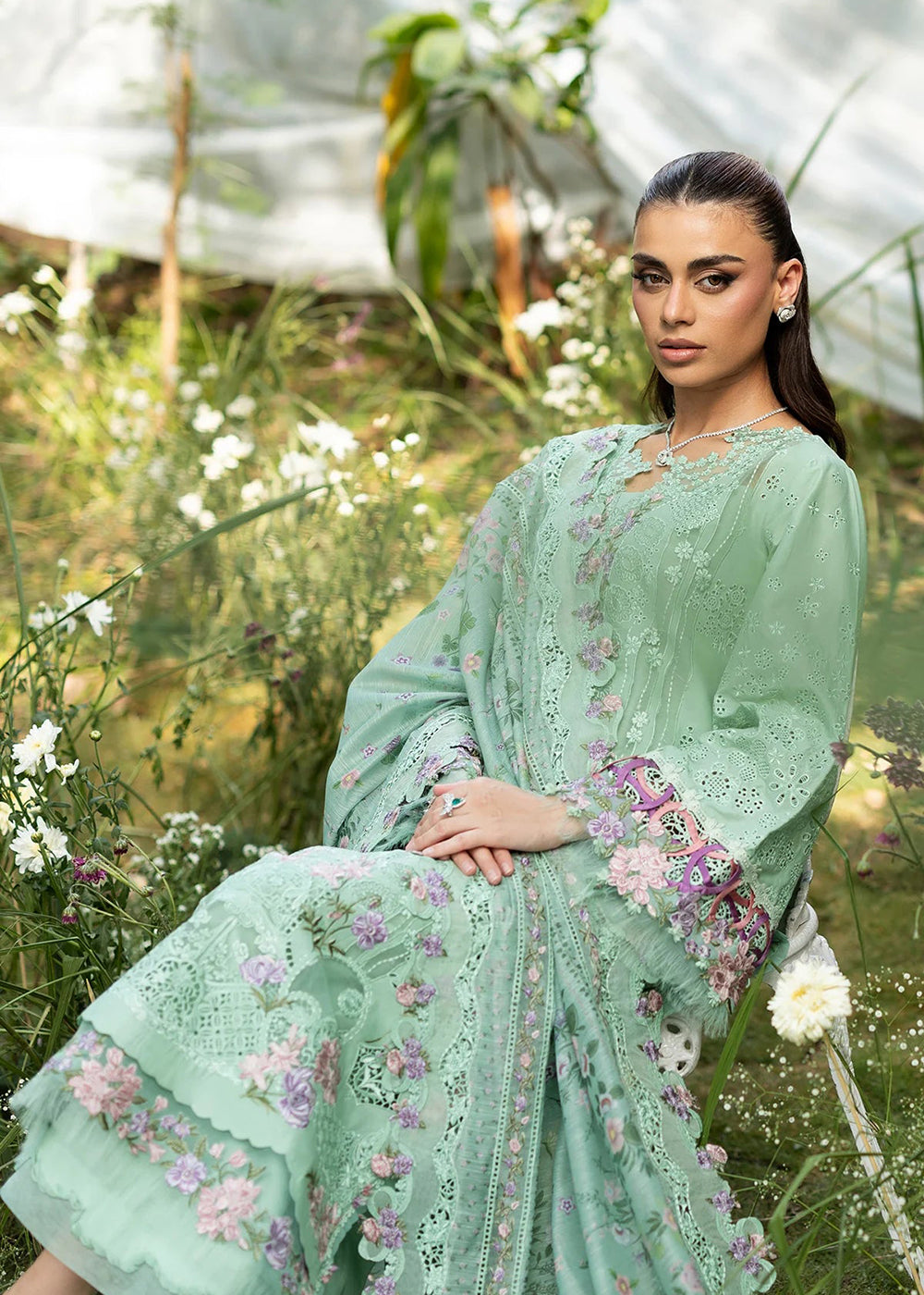 Buy Premium Luxury Lawn '26 by Elaf Premium | ELQ-3A DAISY CHAIN Online in US, UK, Canada, France, Italy, Germany, Greece, Sweden, UAE & Worldwide at Empress.