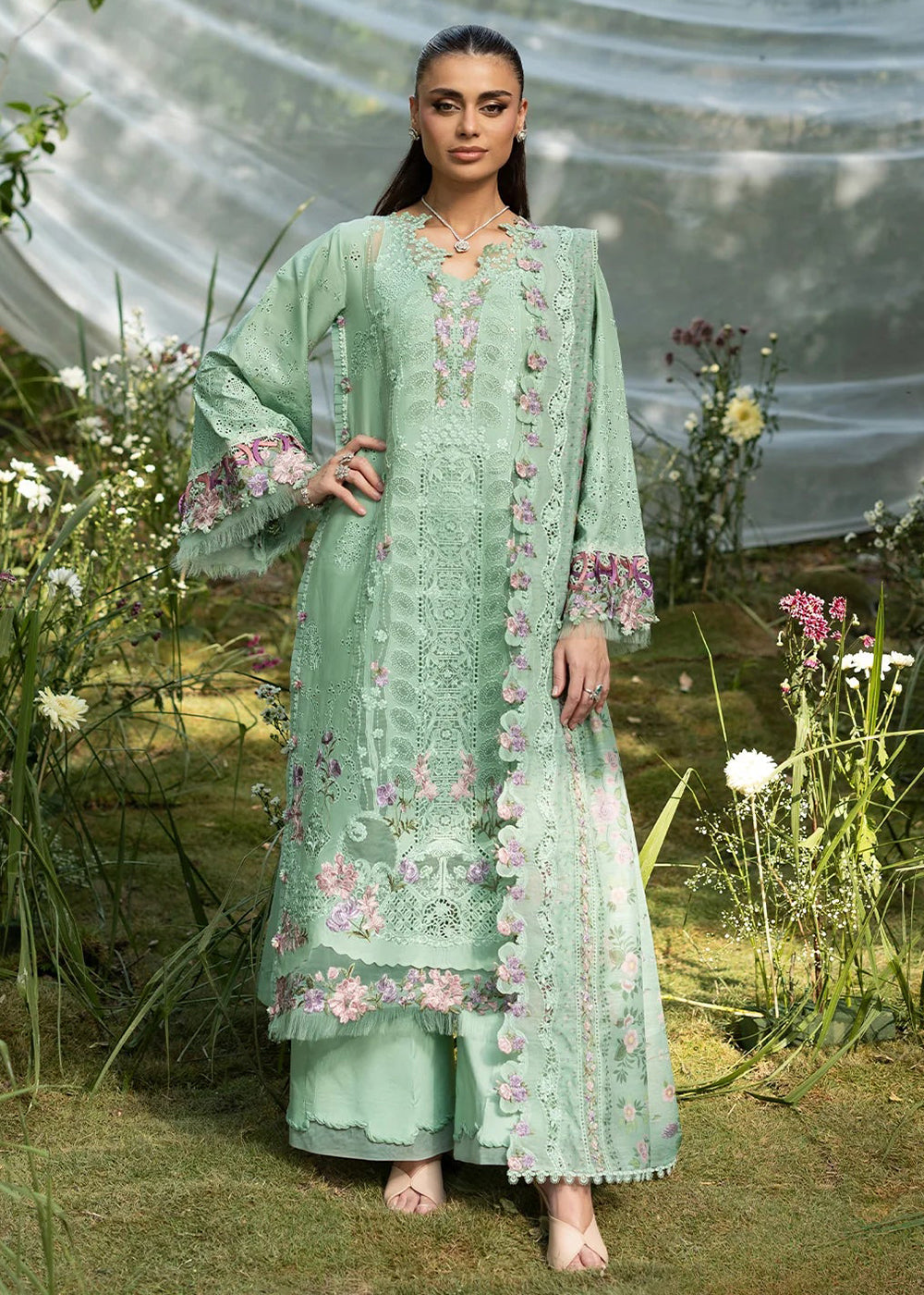 Buy Premium Luxury Lawn '26 by Elaf Premium | ELQ-3A DAISY CHAIN Online in US, UK, Canada, France, Italy, Germany, Greece, Sweden, UAE & Worldwide at Empress.