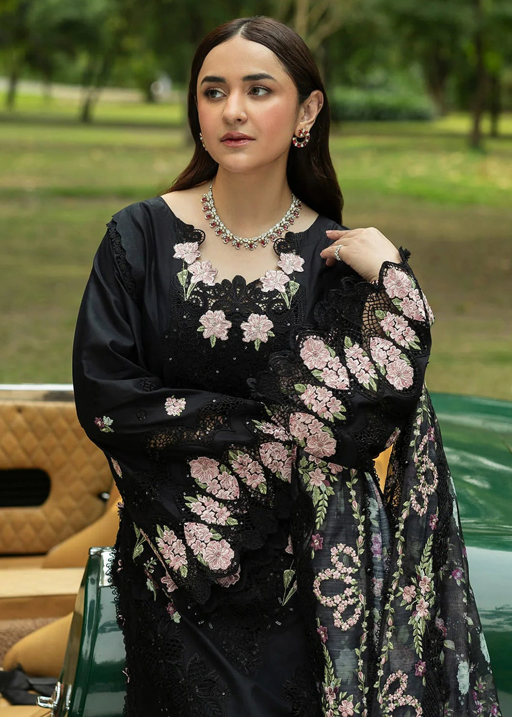 Buy Premium Luxury Lawn '26 by Elaf Premium | ELQ-5B BLACK MASCARA Online in US, UK, Canada, France, Italy, Germany, Greece, Sweden, UAE & Worldwide at Empress.