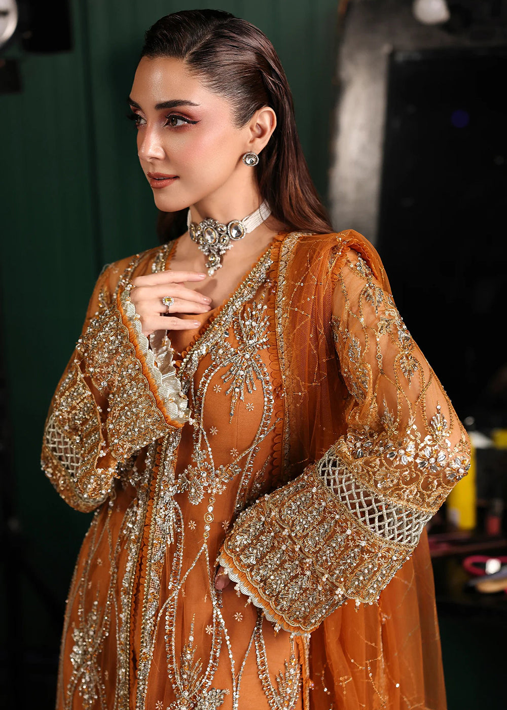 Buy Now Stardom Formals Handwork '25 by Elaf | ESH-09 SAFFRON Online in USA, UK, Canada, Greece, Germany, Ireland, Italy, UAE, Qatar & Worldwide at Empress.