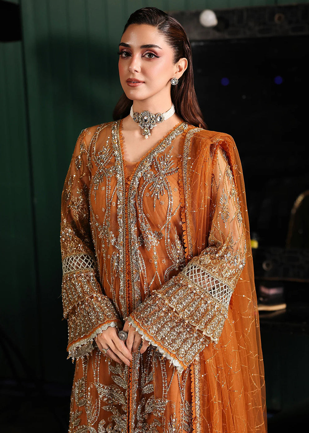 Buy Now Stardom Formals Handwork '25 by Elaf | ESH-09 SAFFRON Online in USA, UK, Canada, Greece, Germany, Ireland, Italy, UAE, Qatar & Worldwide at Empress.