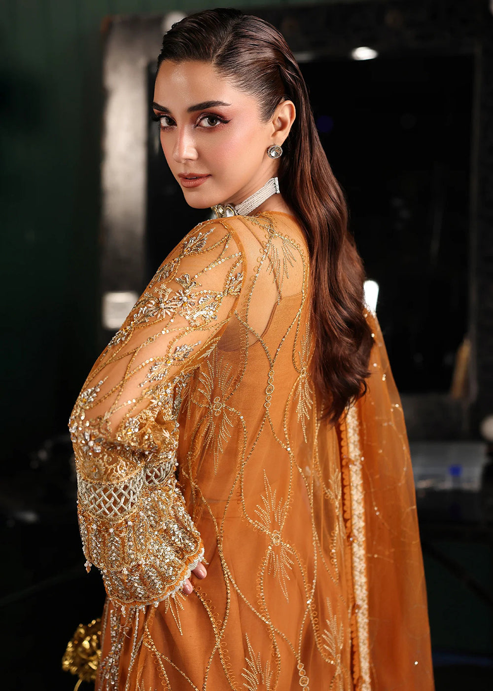 Buy Now Stardom Formals Handwork '25 by Elaf | ESH-09 SAFFRON Online in USA, UK, Canada, Greece, Germany, Ireland, Italy, UAE, Qatar & Worldwide at Empress.