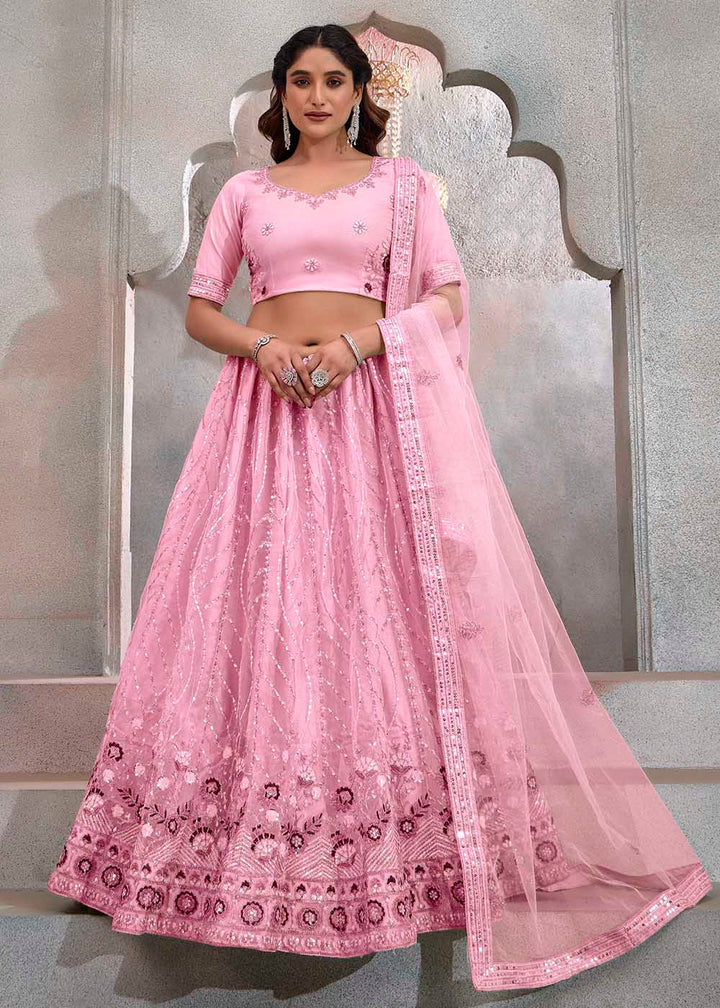 Buy Now Appealing Party Pink Embroidered Festive Lehenga Choli Online in USA, UK, Canada, UAE & Worldwide at Empress Clothing. 