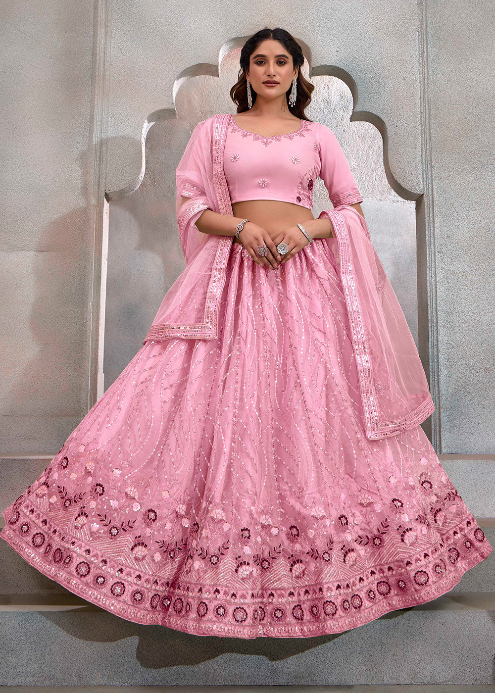 Buy Now Appealing Party Pink Embroidered Festive Lehenga Choli Online in USA, UK, Canada, UAE & Worldwide at Empress Clothing. 