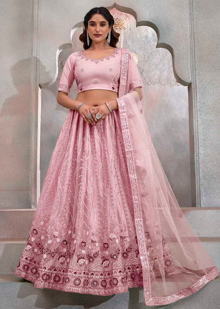 Buy Now Appealing Peach Embroidered Festive Lehenga Choli Online in USA, UK, Canada, UAE & Worldwide at Empress Clothing.