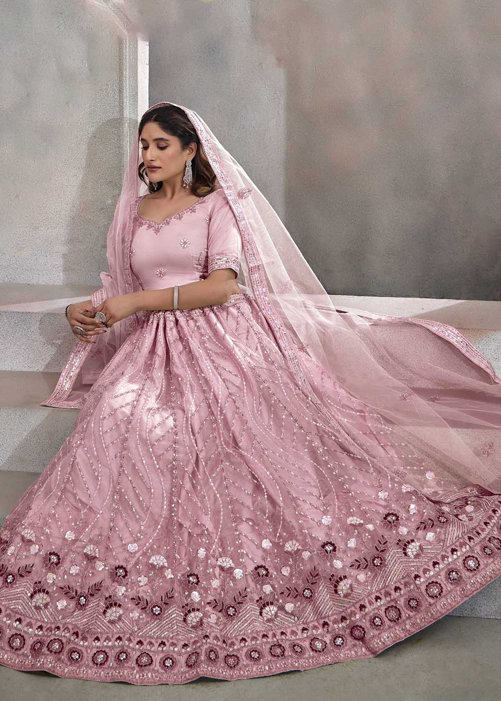 Buy Now Appealing Peach Embroidered Festive Lehenga Choli Online in USA, UK, Canada, UAE & Worldwide at Empress Clothing.