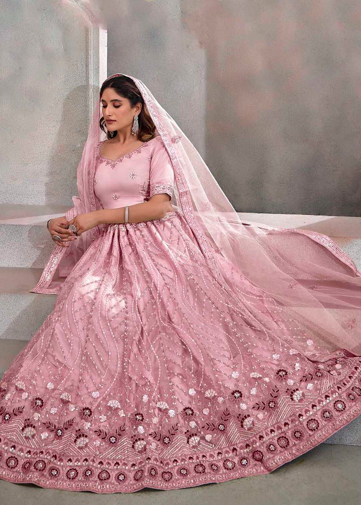 Buy Now Appealing Peach Embroidered Festive Lehenga Choli Online in USA, UK, Canada, UAE & Worldwide at Empress Clothing.