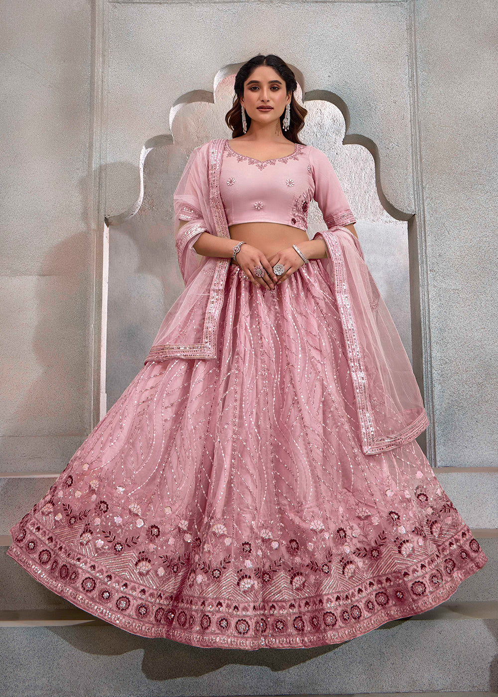 Buy Now Appealing Peach Embroidered Festive Lehenga Choli Online in USA, UK, Canada, UAE & Worldwide at Empress Clothing.