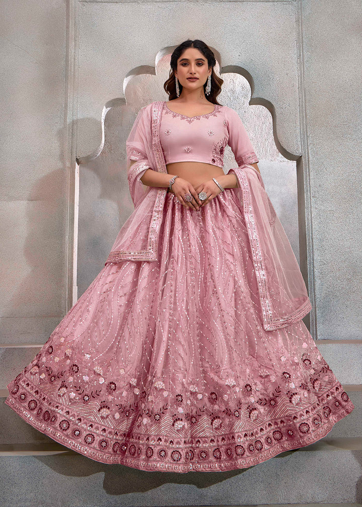 Buy Now Appealing Peach Embroidered Festive Lehenga Choli Online in USA, UK, Canada, UAE & Worldwide at Empress Clothing.