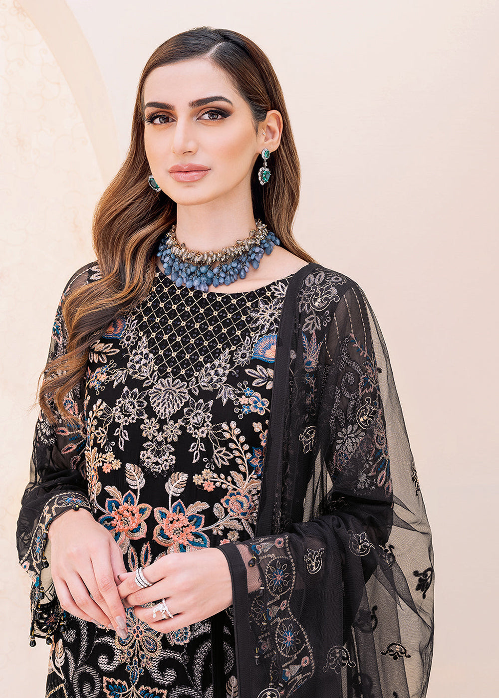 Buy Now Black Embroidered Suit - Chiffon Vol 23 by Ramsha - #F-2301 Online in USA, UK, Canada & Worldwide at Empress Clothing. 
