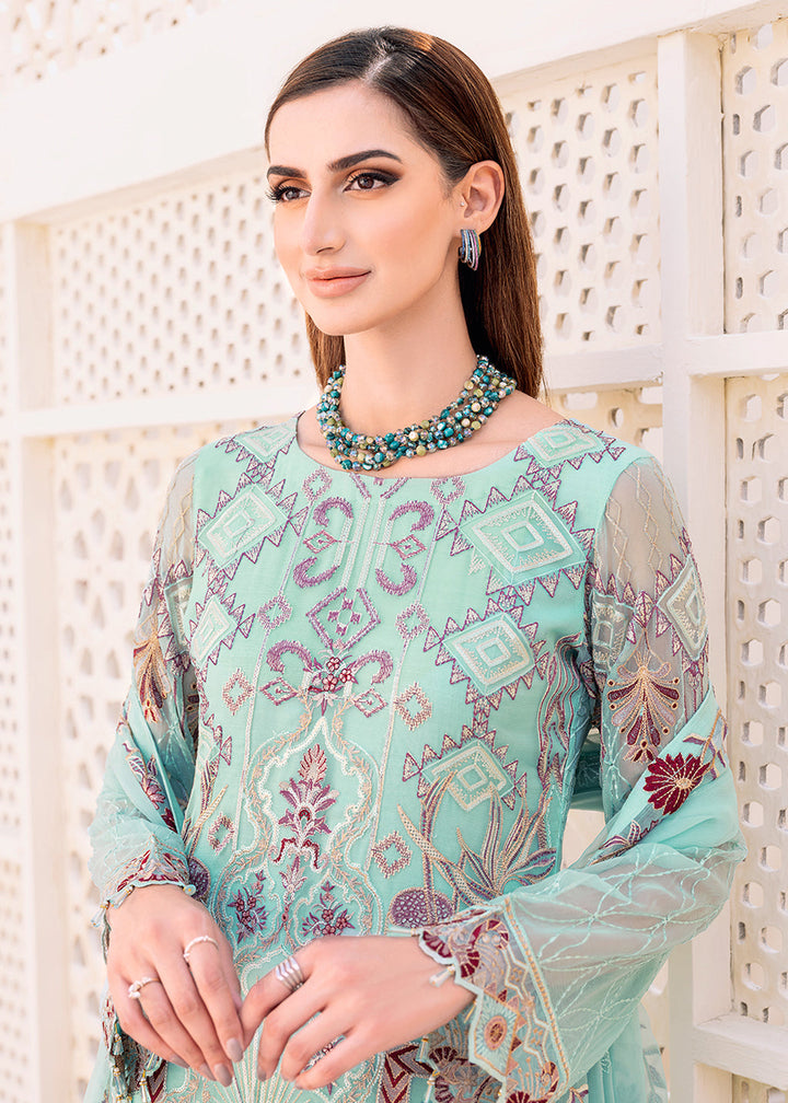 Buy Now Sky Blue Embroidered Suit - Chiffon Vol 23 by Ramsha - #F-2302 Online in USA, UK, Canada & Worldwide at Empress Clothing.