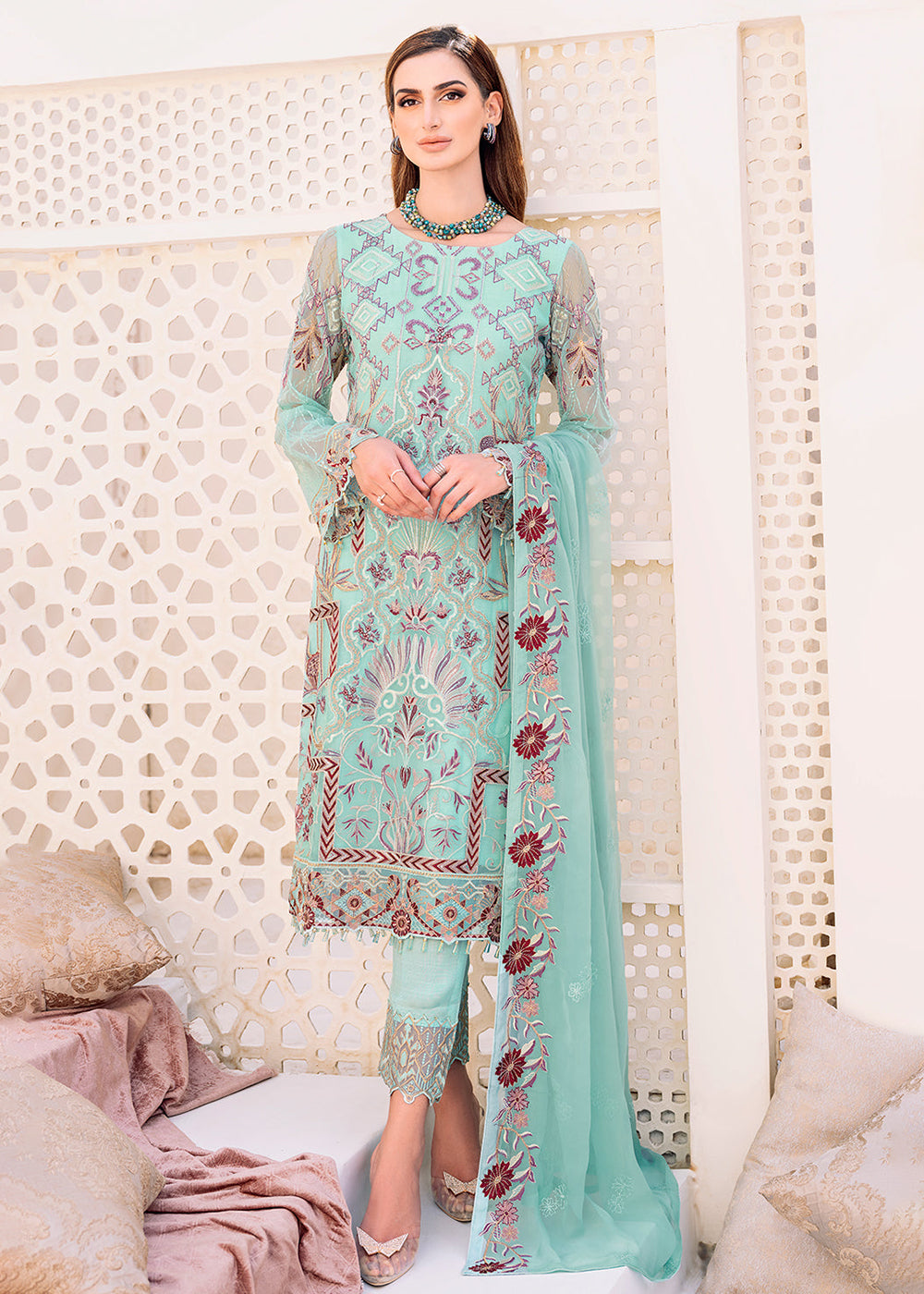 Buy Now Sky Blue Embroidered Suit - Chiffon Vol 23 by Ramsha - #F-2302 Online in USA, UK, Canada & Worldwide at Empress Clothing.