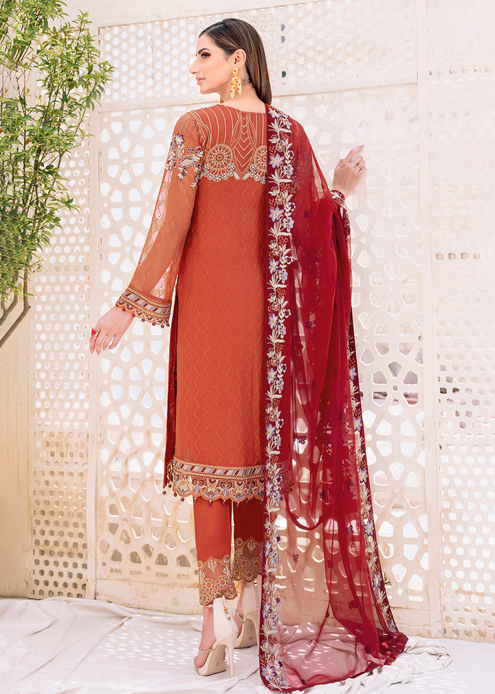 Buy Now Orange Embroidered Suit - Chiffon Vol 23 by Ramsha - #F-2303 Online in USA, UK, Canada & Worldwide at Empress Clothing. 