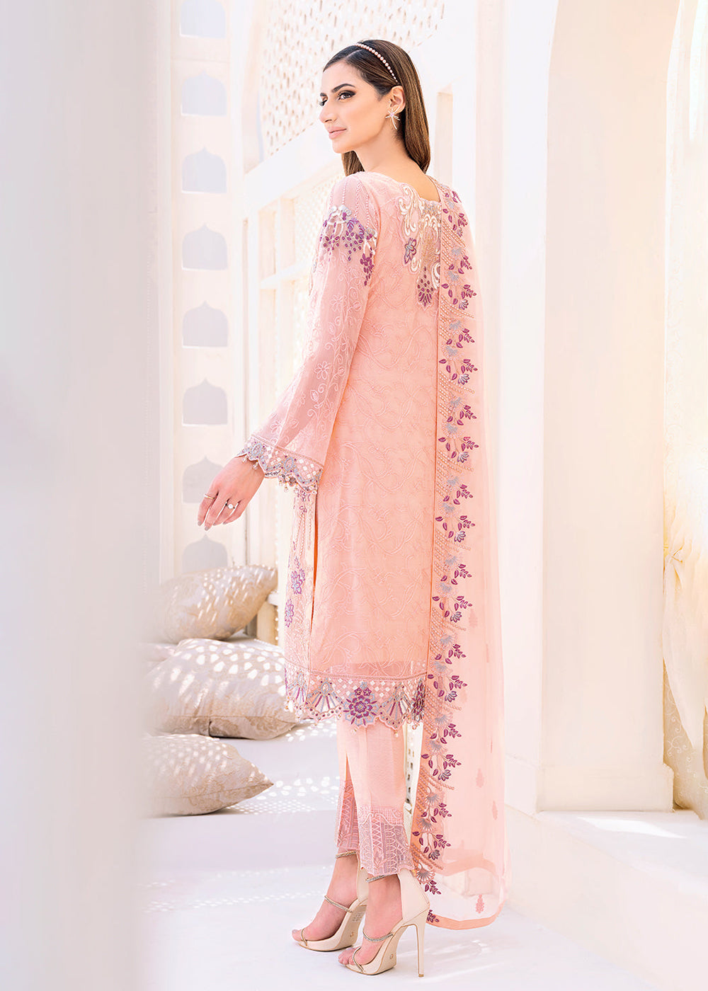 Buy Now Peach Embroidered Suit - Chiffon Vol 23 by Ramsha - #F-2304 Online in USA, UK, Canada & Worldwide at Empress Clothing. 