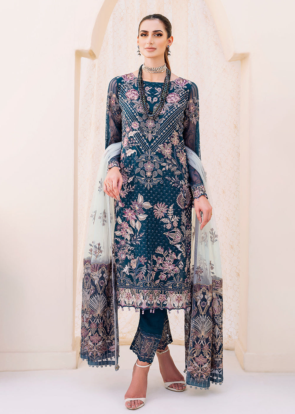 Buy Now Blue Embroidered Suit - Chiffon Vol 23 by Ramsha - #F-2305 Online in USA, UK, Canada & Worldwide at Empress Clothing. 
