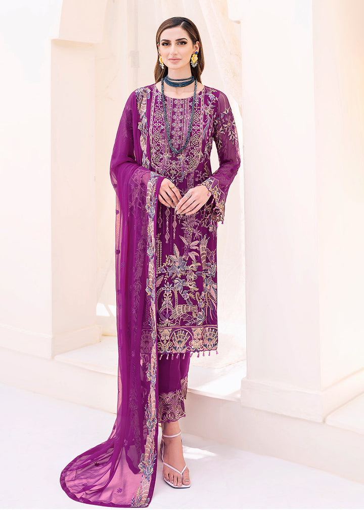 Buy Now Magenta Embroidered Suit - Chiffon Vol 23 by Ramsha - #F-2307 Online in USA, UK, Canada & Worldwide at Empress Clothing. 