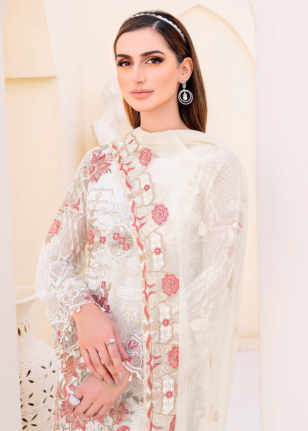 Buy Now White Embroidered Suit - Chiffon Vol 23 by Ramsha - #F-2308 Online in USA, UK, Canada & Worldwide at Empress Clothing.