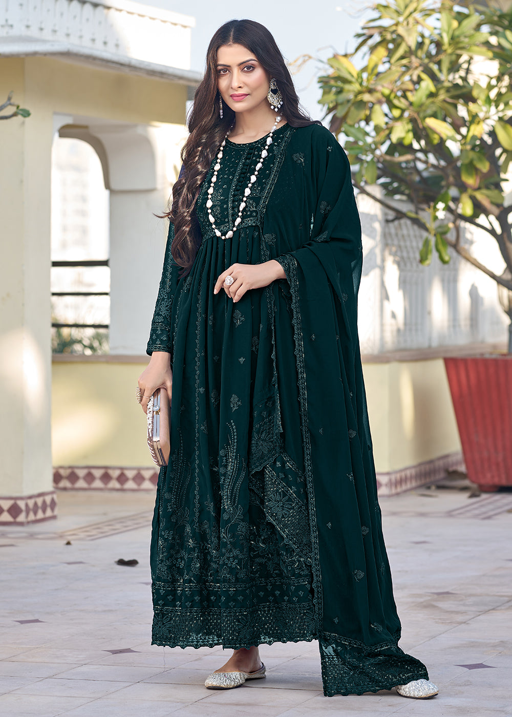 Buy Now Teal Green Georgette Embroidered Frock Style Salwar Suit Online in USA, UK, Canada, Germany, Australia & Worldwide at Empress Clothing. 