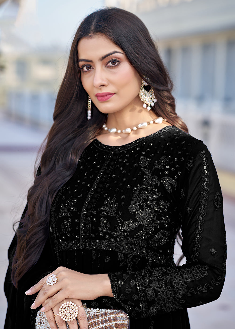 Buy Frock Style Suit - Black Georgette Embroidered Frock Salwar Suit Empress Clothing Buy Frock Style Suit - Black Georgette Embroidered Frock Salwar Suit Empress Clothing