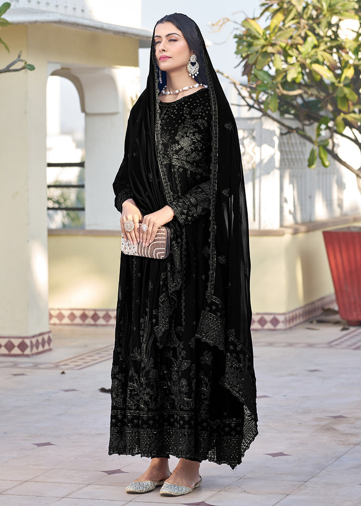 Buy Now Black Georgette Embroidered Frock Style Salwar Suit Online in USA, UK, Canada, Germany, Australia & Worldwide at Empress Clothing. 