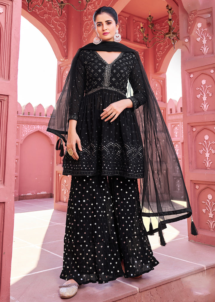 Buy Now Majestic Black Embroidered Eid Style Palazzo Suit Online in USA, UK, Canada, Germany, Australia & Worldwide at Empress Clothing. 
