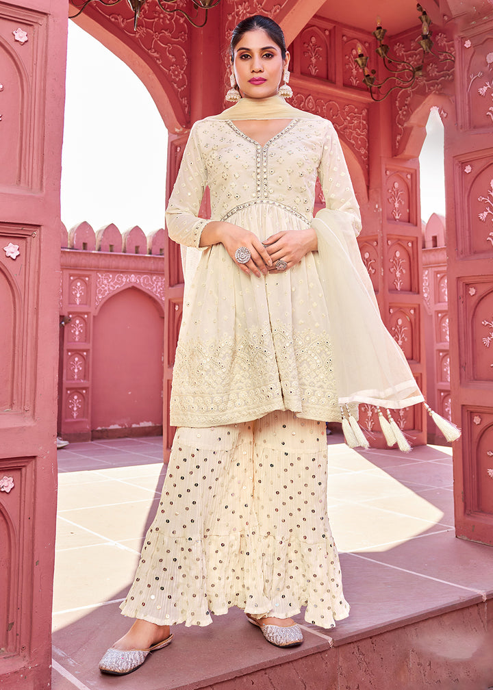 Buy Now Majestic Off White Embroidered Eid Style Palazzo Suit Online in USA, UK, Canada, Germany, Australia & Worldwide at Empress Clothing. 