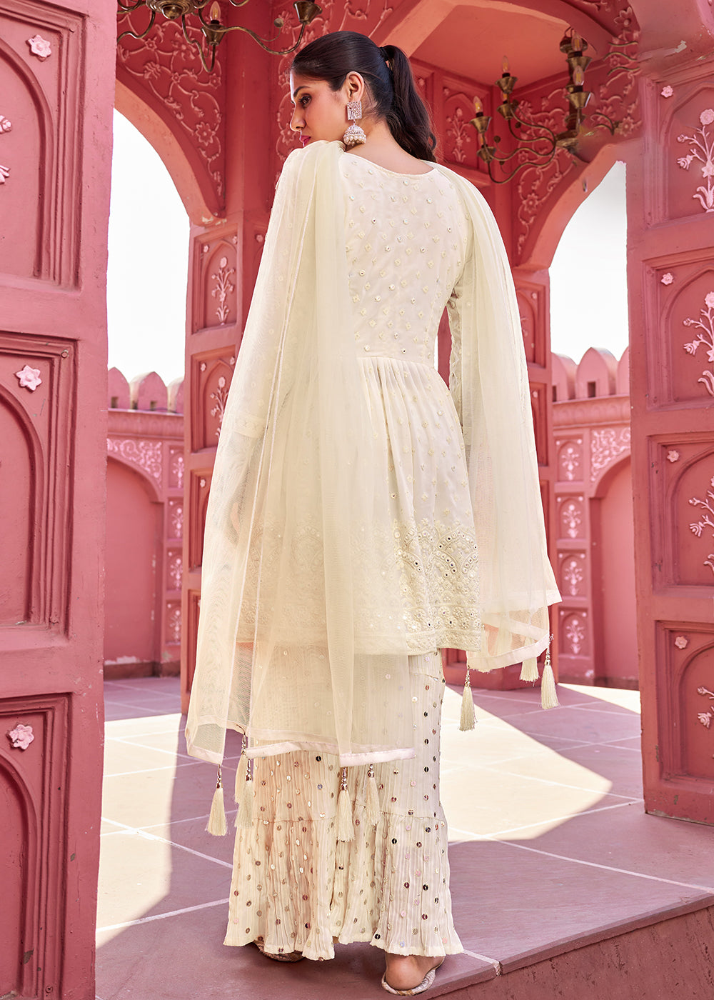 Buy Now Majestic Off White Embroidered Eid Style Palazzo Suit Online in USA, UK, Canada, Germany, Australia & Worldwide at Empress Clothing. 