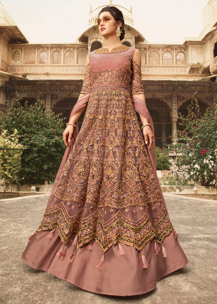 Buy Now Butterfly Net Pink Wedding Party Wear Anarkali Gown Online in US, UK, Canada, France, Italy, Sweden, Ireland, Denmark, Greece &amp; Worldwide at Empress.