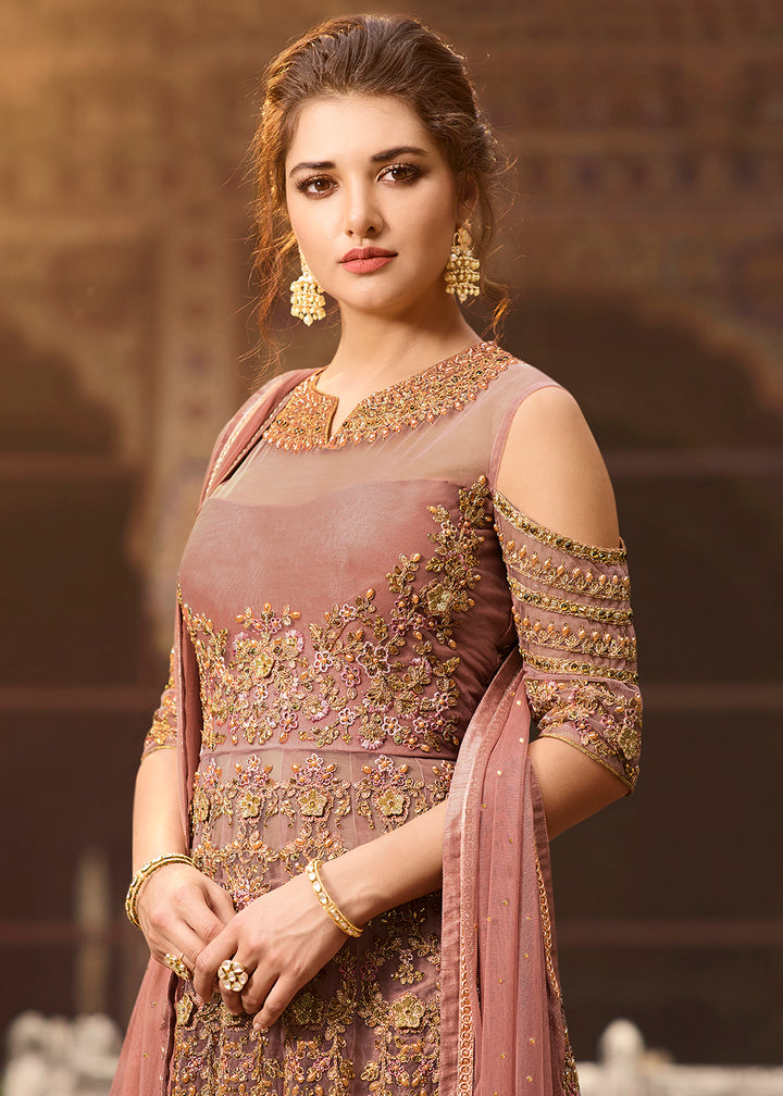 Buy Now Butterfly Net Pink Wedding Party Wear Anarkali Gown Online in US, UK, Canada, France, Italy, Sweden, Ireland, Denmark, Greece &amp; Worldwide at Empress.