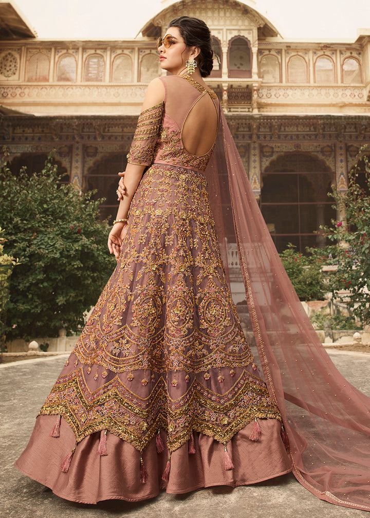 Buy Now Butterfly Net Pink Wedding Party Wear Anarkali Gown Online in US, UK, Canada, France, Italy, Sweden, Ireland, Denmark, Greece &amp; Worldwide at Empress.