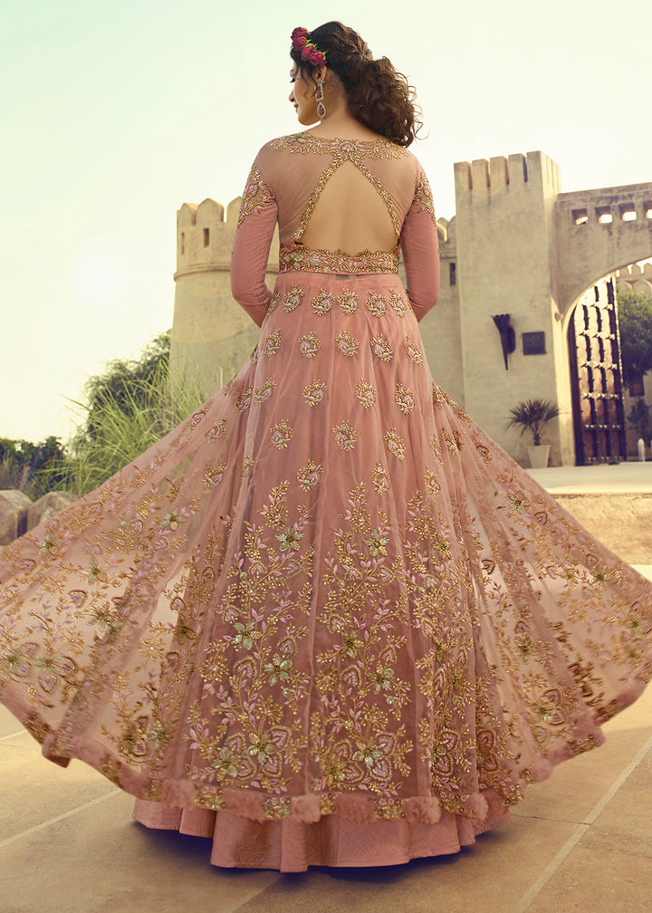 Buy Now Light Pink Anarkali &amp; Lehenga Style Designer Wedding Gown Online in US, UK, Canada, France, Italy, Sweden, Ireland, Denmark, UAE &amp; Worldwide at Empress.