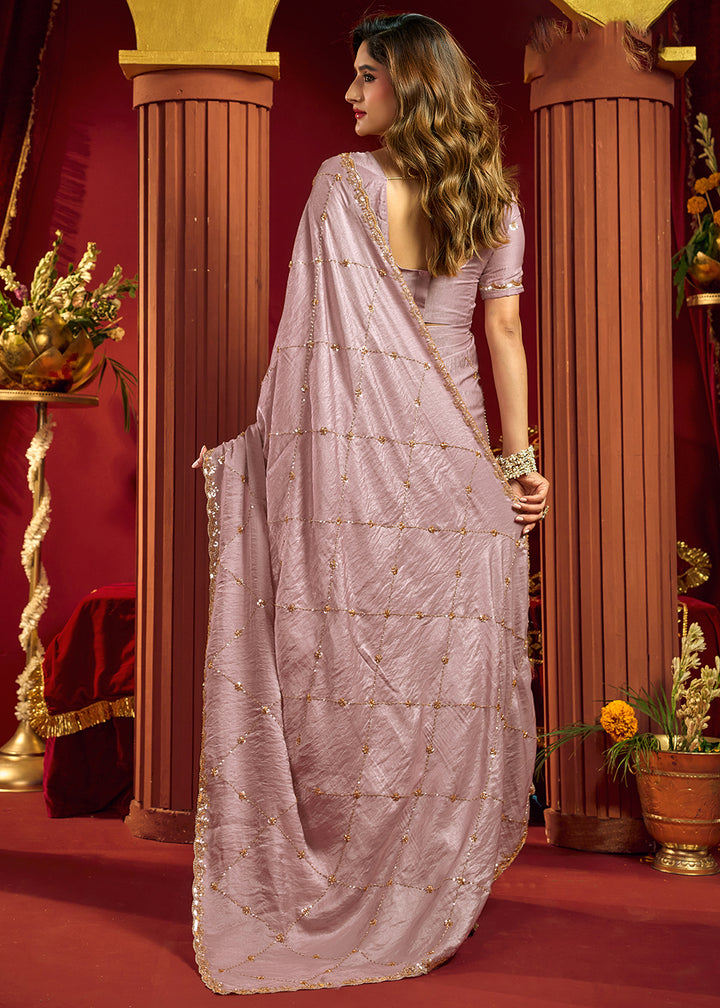 Buy Now Pink Velvet Bliss Embroidered Wedding Festive Saree Online in US, UK, Canada, France, Germany, Denmark, Sweden, Italy, Greece &amp; Worldwide at Empress.