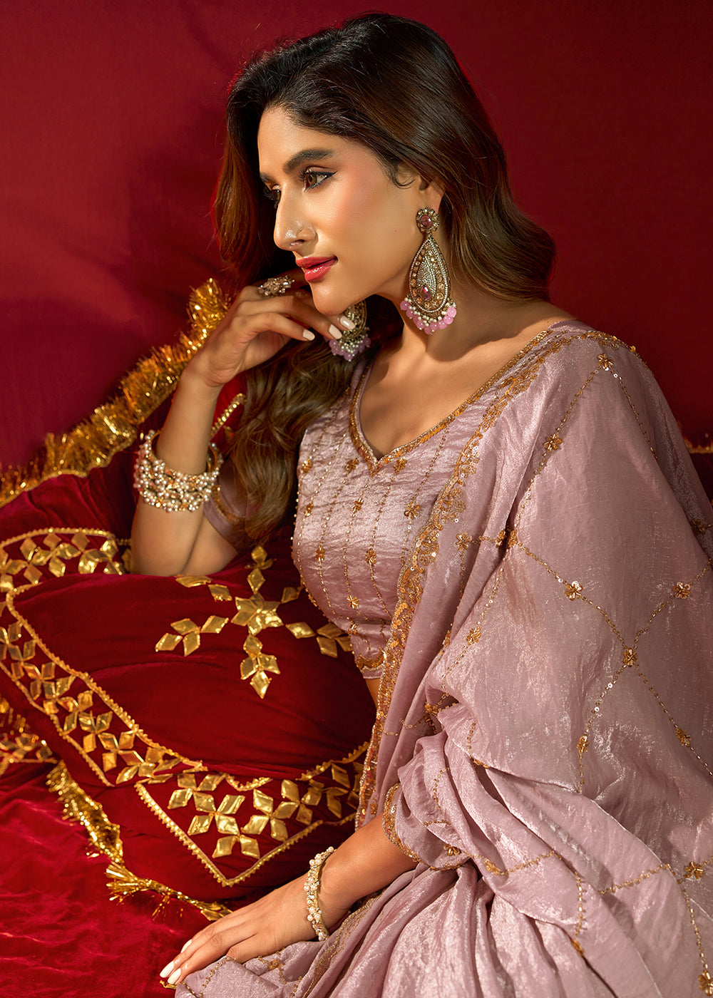 Buy Now Pink Velvet Bliss Embroidered Wedding Festive Saree Online in US, UK, Canada, France, Germany, Denmark, Sweden, Italy, Greece &amp; Worldwide at Empress.