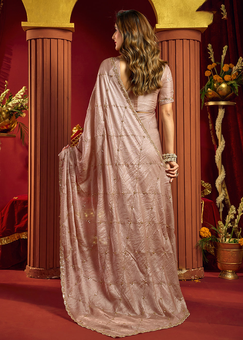 Buy Now Lilac Velvet Bliss Embroidered Wedding Festive Saree Online in US, UK, Canada, France, Germany, Denmark, Sweden, Italy, UAE &amp; Worldwide at Empress.