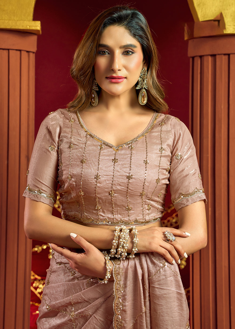 Buy Now Lilac Velvet Bliss Embroidered Wedding Festive Saree Online in US, UK, Canada, France, Germany, Denmark, Sweden, Italy, UAE &amp; Worldwide at Empress.