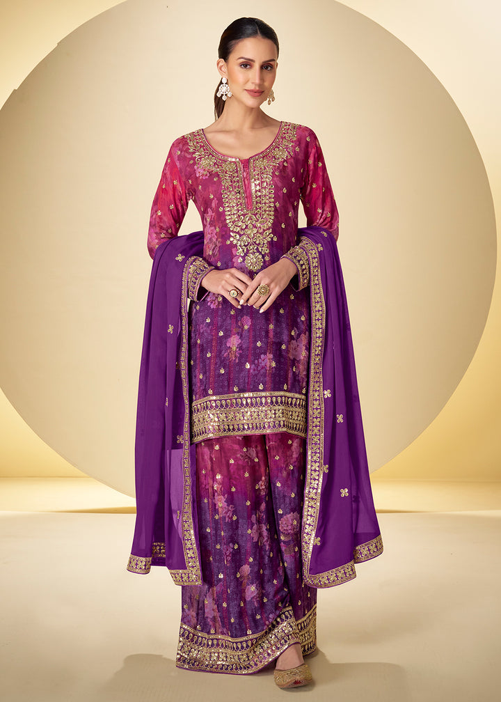 Buy Now Shaded Purple Mirror & Sequins Palazzo Style Suit Online in US, UK, Canada, Netherlands, Germany, Italy, France, Sweden, UAE & Worldwide at Empress.