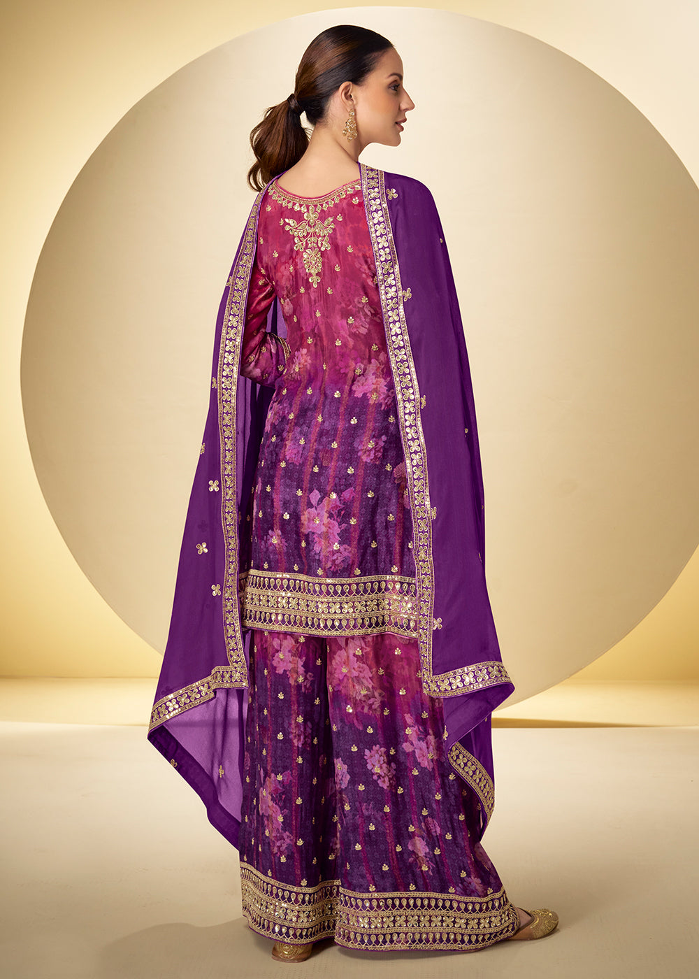 Buy Now Shaded Purple Mirror & Sequins Palazzo Style Suit Online in US, UK, Canada, Netherlands, Germany, Italy, France, Sweden, UAE & Worldwide at Empress.